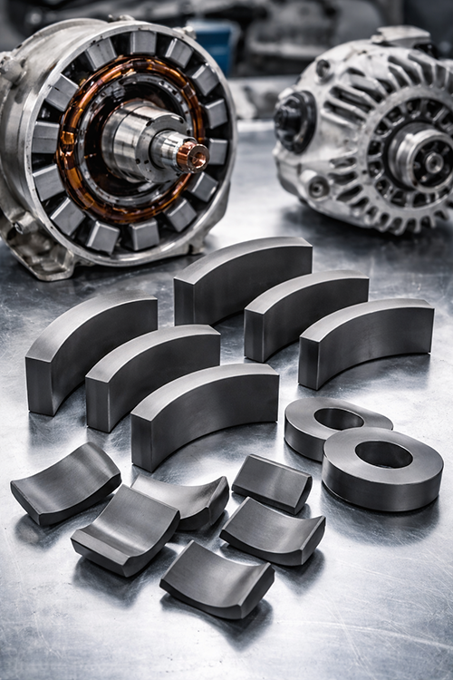 Ferrite motor arc magnets for DC motors and automotive systems